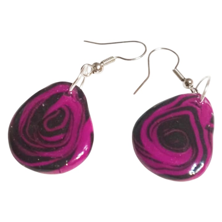 Cercei din lut polimeric, realizati manual, multicolor, 4x2 cm