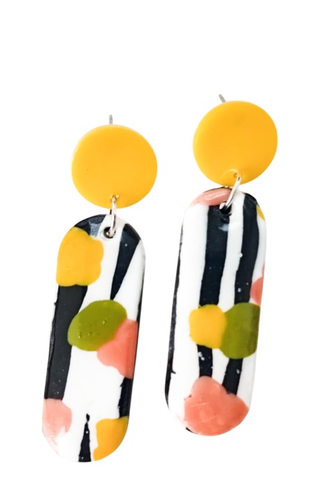 Cercei din lut polimeric, realizati manual, multicolor, 5x1,5 cm