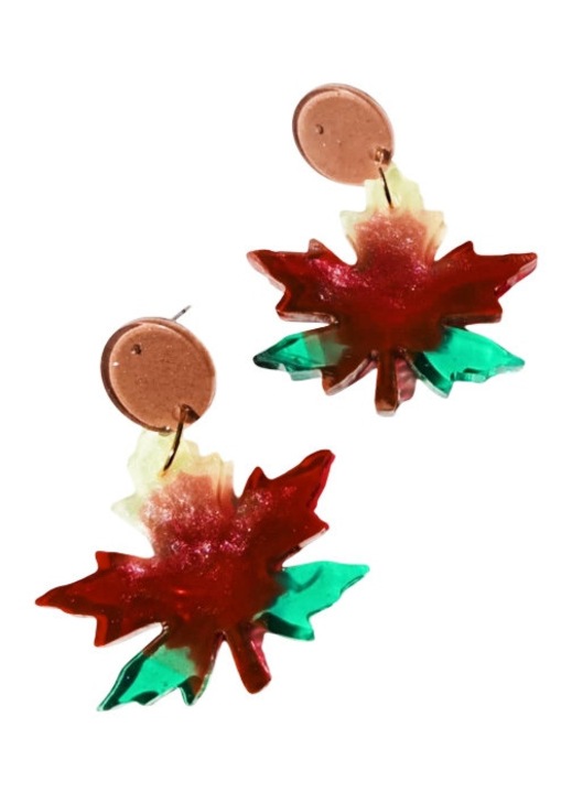 Cercei din rasina sintetica, realizati manual, multicolor, 4x2 cm