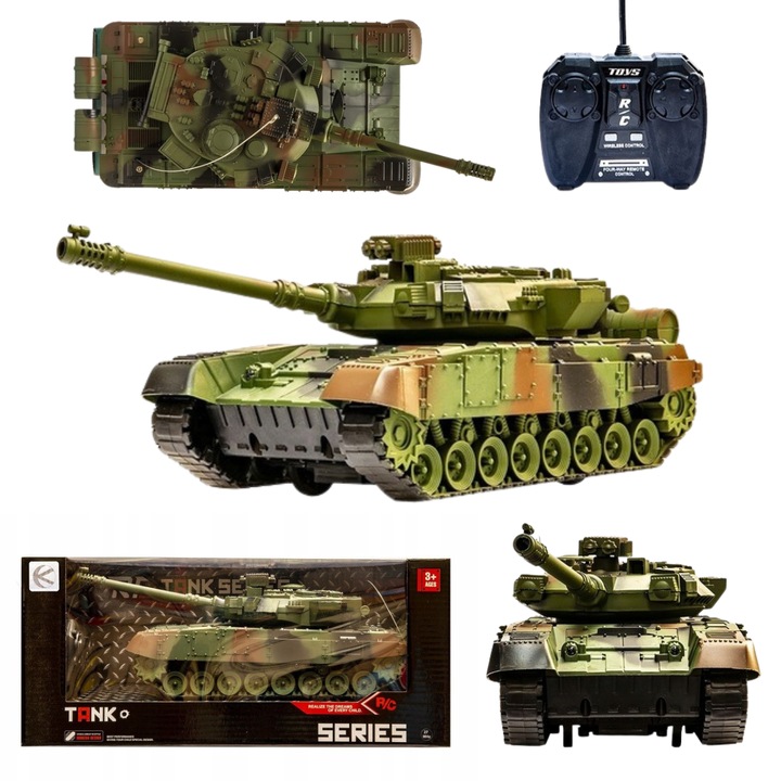 Военен танк с радиоуправление, Kathay-Haster, със светлини и звуци, зелен камуфлаж, 31см