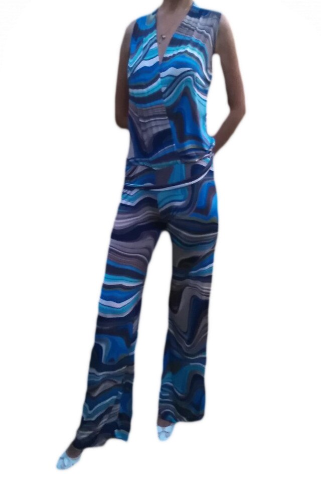 Salopeta tinereasca, cu imprimeu abstract, D&J Exclusive, Albastru