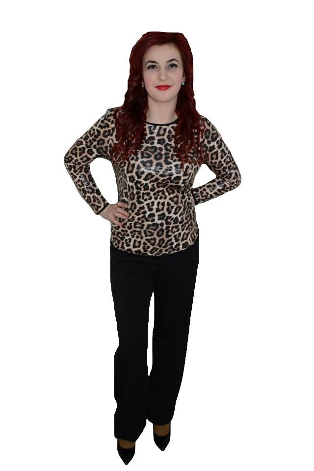 Pantaloni chic, design de piele aplicata,D&J Exclusive, Negru, 48