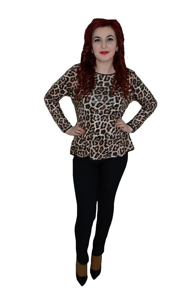 Pantaloni fashion, curea animal-print,D&J Exclusive, Negru