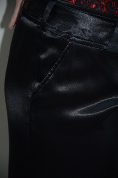 Pantaloni drepti cu cordon in talie, material satinat,D&J Exclusive,, Negru, 48 Pantaloni drepti cu cordon in talie, material satinat,D&J Exclusive,, Negru, 48