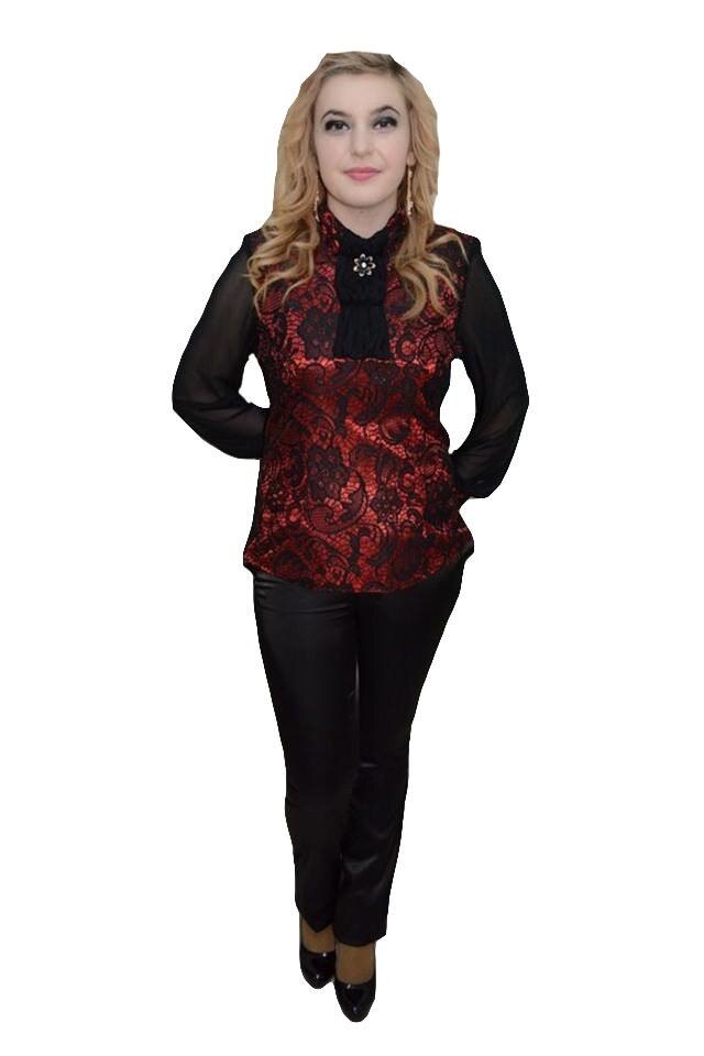 Pantaloni din saten lucios,talie joasa, detaliu argintiu,D&J Exclusive, Negru, 36