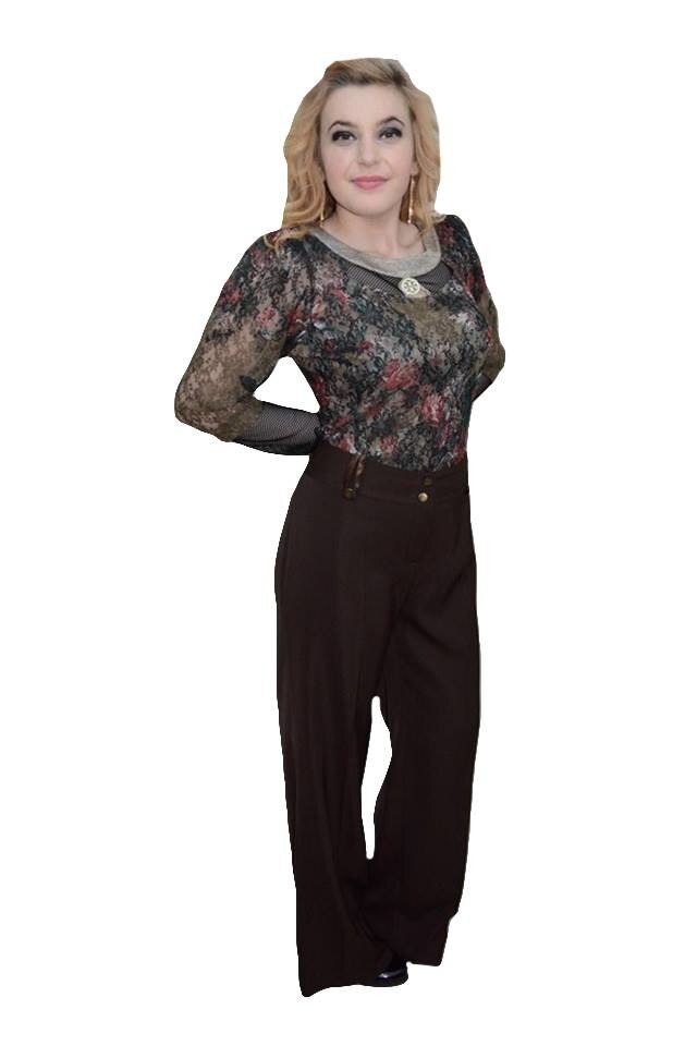 Pantaloni clasici, inchidere cu fermoar simplu,D&J Exclusive, Maro, 42