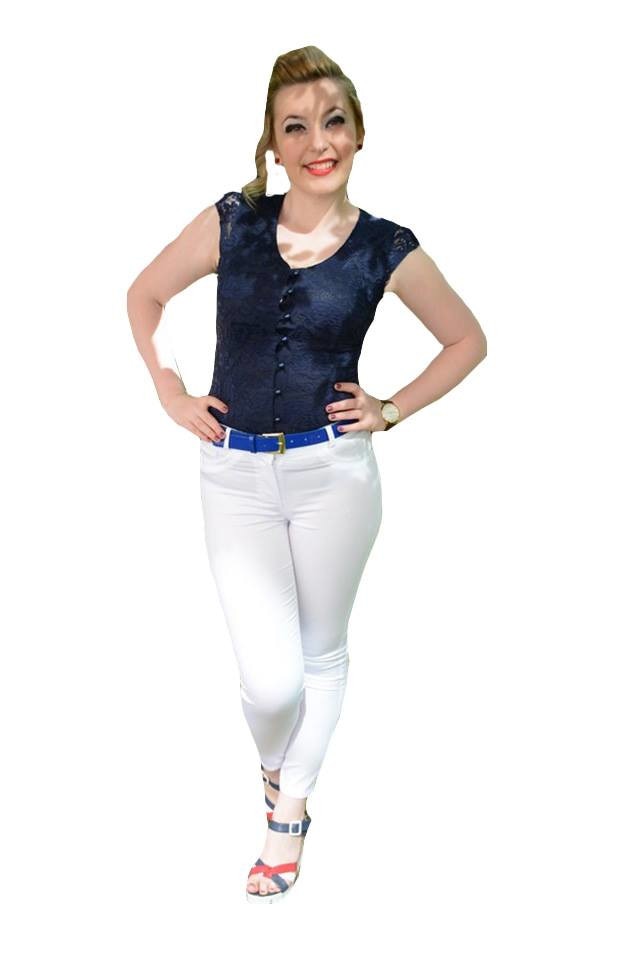 Pantaloni de vara in tendinte, croi mulat pe picior,D&J Exclusive, Alb