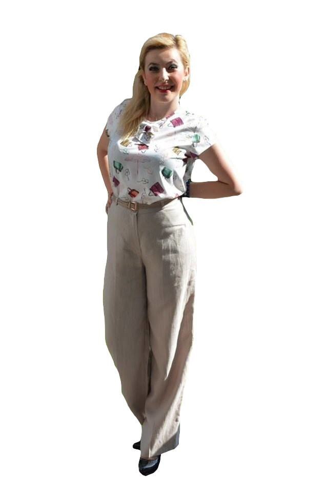 Pantaloni lungi, confortabil cu croi larg pe picior,masura mare,D&J Exclusive, Bej