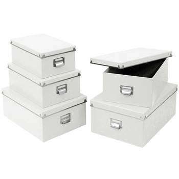 Set cutii de depozitare, 5 piese, Zeller, Carton, Alb Set cutii de depozitare, 5 piese, Zeller, Carton, Alb