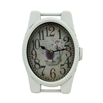 Ceas de birou imprimeu floral, quartz, functionare silentioasa, alb Ceas de birou imprimeu floral, quartz, functionare silentioasa, alb