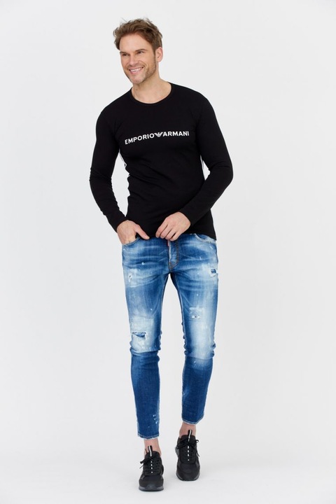 Bluza pentru barbati Emporio Armani, cu maneca lunga, slim fit, bumbac/elastan, negru, S INTL