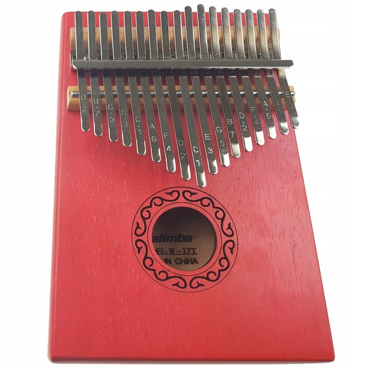Kalimba Jeremi W-17T-7, 17 hang, mahagóni, piros, 13,5x3,0x18,5cm, teljes készlet tartozékokkal