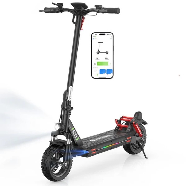 Trotineta electrica pentru adulti pliabila pentru naveta cu suspensie dubla Isinwheel GT 1 motor 800W pana la 45 km/h, autonomie 50 km, control prin aplicatie, blocare NFC, anvelope off-road