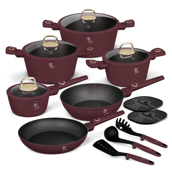 Set de veselă Berlinger Haus Leonardo Collection 15 piese, burgundy mat, aluminiu forjat, antiaderent