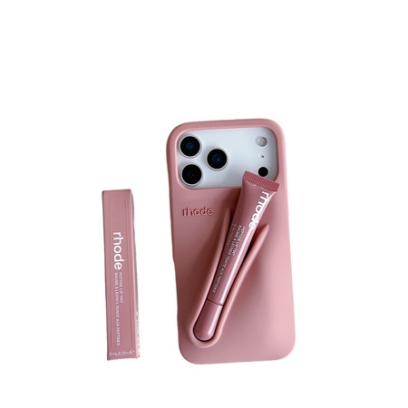 Husa telefon, cu gloss de buze Rhode, set 2 bucati, roz deschis
