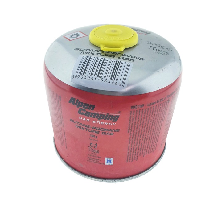 Butelie Gaz Camping Alpen 300 G cu Filet, pentru Incalzire si Gatit la Camping si Drumetii