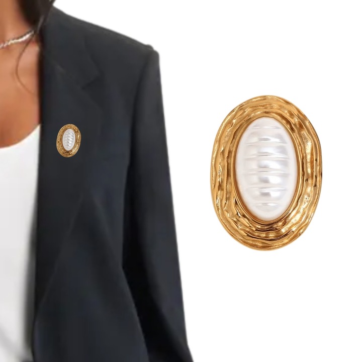 Brosa vintage OLD MONEY aur cu perla eleganta si stilata, brosa vintage OLD MONEY aur cu perla eleganta accesoriu elegant ac