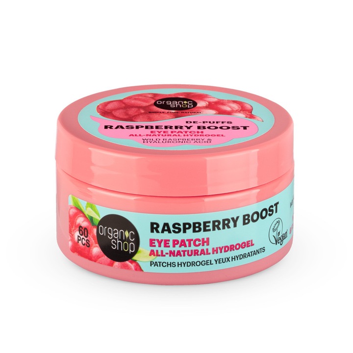 Plasturi pentru ochi Organic Shop Raspberry Boost de-puffs Hydrogel, 60 pcs