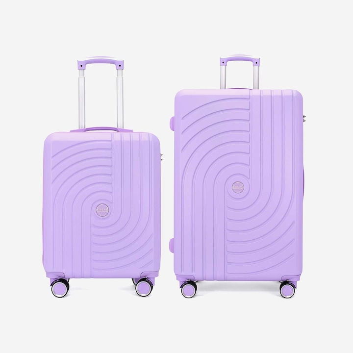 Комплект куфари KREAL Corfu, Ръчен багаж и Голям куфар, Шифър, ABS, Лилав, 77x50x29 см, 2 броя