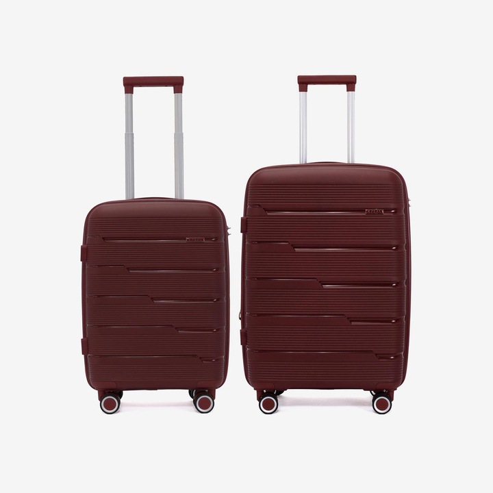 KREAL Marcilia bőröndszett, kézipoggyász és közepes bőrönd, számzár, polipropilén, piros, 64x43x26 cm, 2 db