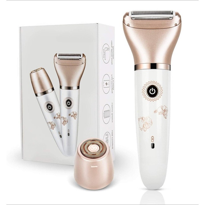 Szőrtelenítő készülék, 2 az 1-ben borotva, otthoni használatra.(Otthoni testápoló készlet) Női elektromos borotva - 2 az 1-ben fájdalommentes borotva arcra, lábakra és hónaljra, hordozható és vízálló bikini trimmer
