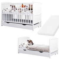 Patut bebe Leo, Lettino, alb, 120x60cm, cu saltea, cu sertar, transformabil