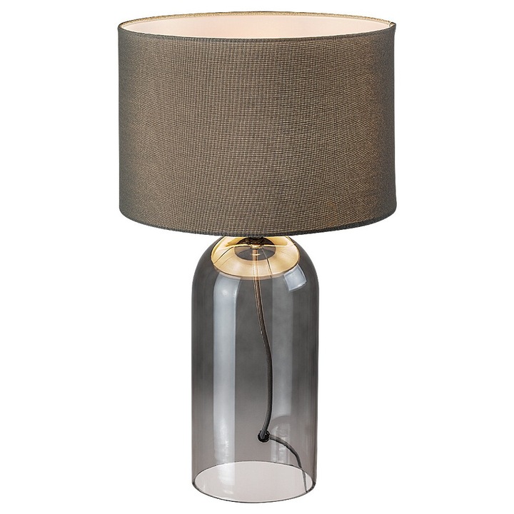 Veioza Rabalux Luxin E14 1x40W sticla fumuriu, abajur textil gri inaltime 450mm IP20