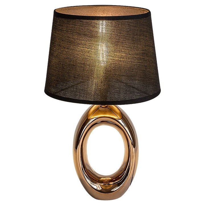 Veioza Rabalux Dalora E14 1x40W ceramica bronz, abajur textil negru inaltime 390mm IP20