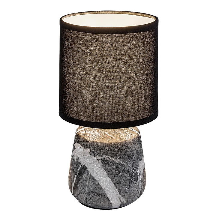 Veioza Rabalux Nalisa E14 1x40W ceramica marmura, abajur textil negru inaltime 240mm IP20