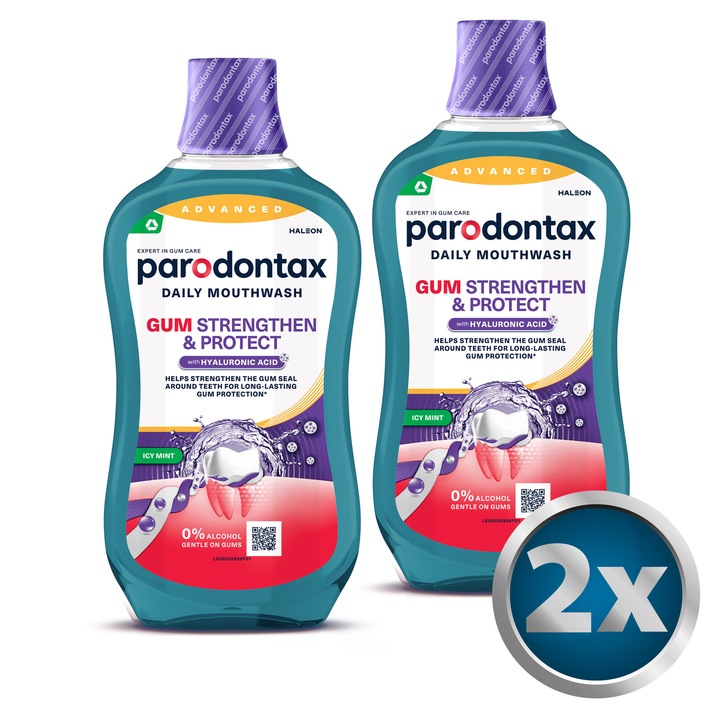Pachet: Apa de gura Parodontax Gum Strengthen & Protect Icy Mint, 2 x 500 ml