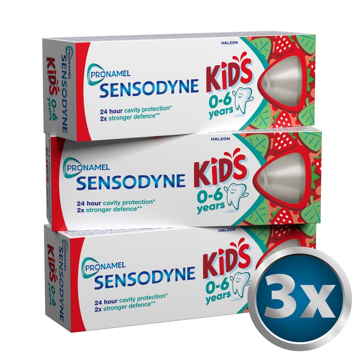 Комплект детска паста за зъби Sensodyne Kids, 0-6 години, 3 x 50 мл