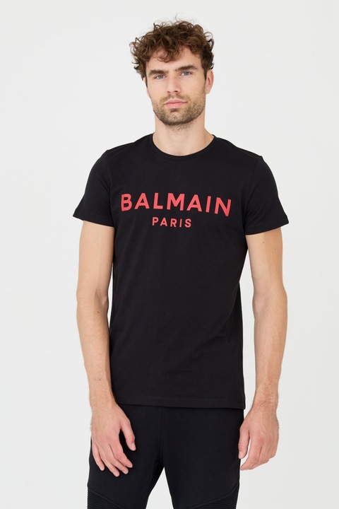 Мъжка тениска Balmain, черна, с червено лого, XL INTL