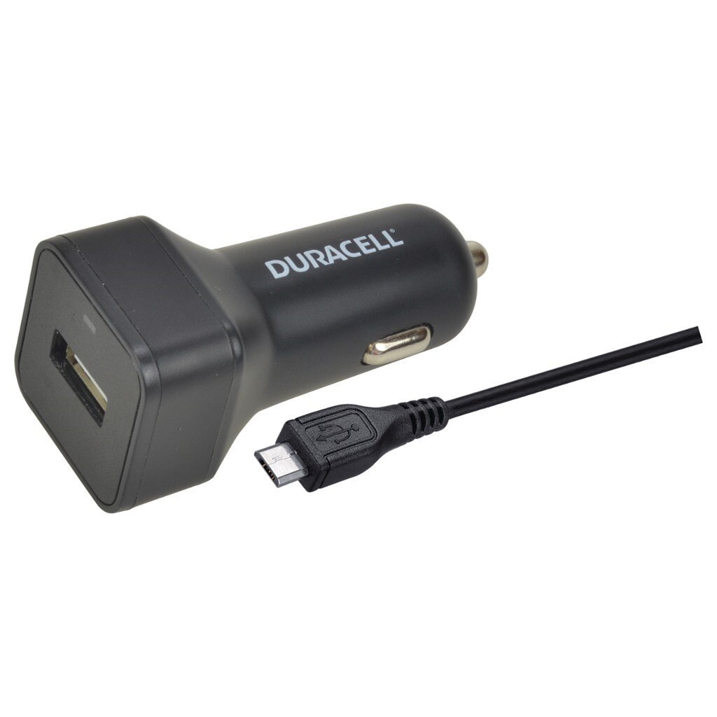 Duracell, Incarcator Auto cu un Singur Port, USB, 2.4A si Cablu Micro USB 1M, Negru