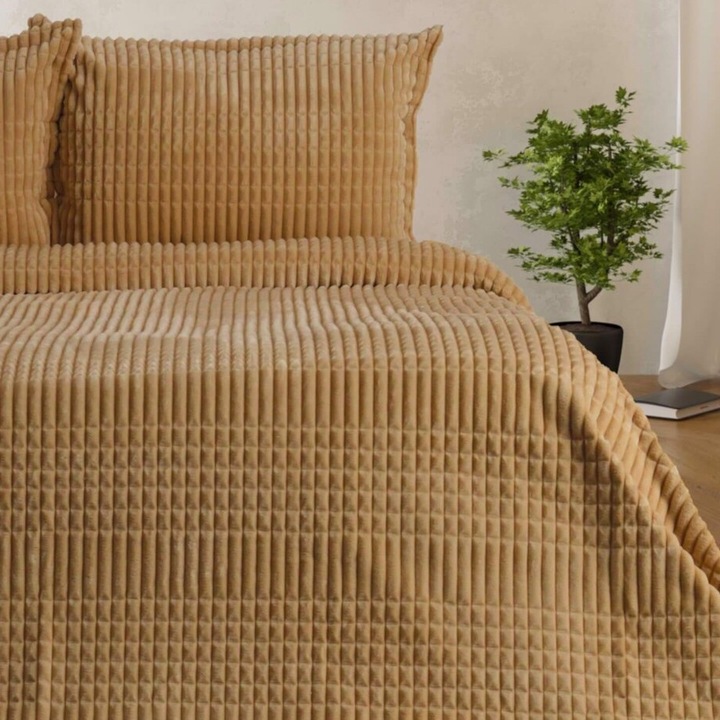 Кувертюра Merino, 230×240 см + 2 калъфки за възглавници 50×70 см, едноцветна, кремав