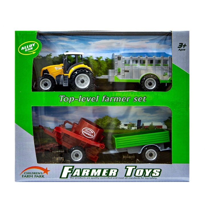 Трактор с ремаркета, Kathay-Haster, оранжев, 19см, комплект играчки