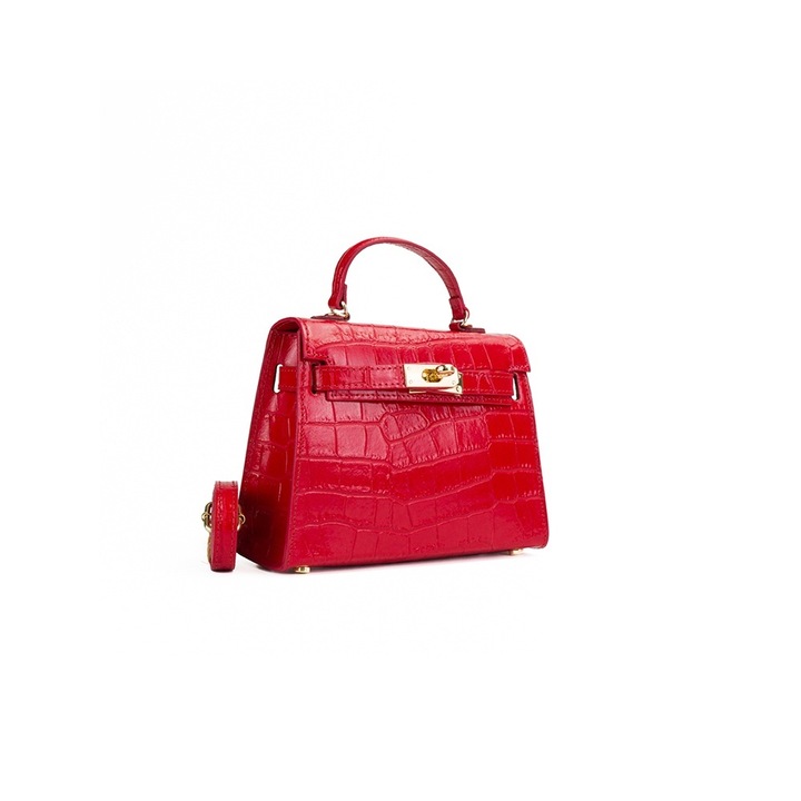 Poseta Piele Thea Croco Baby - Rosu, Geanta Casual din Piele Naturala, Geanta, Genti