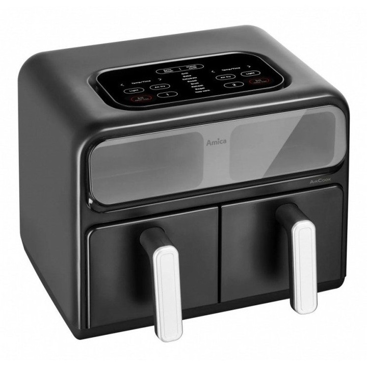Friteuza cu doua camere Amica, functii multiple, negru, 2.5L