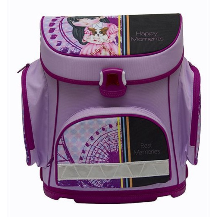 Ghiozdan ergonomic Kathay-Haster, fiolet cu fetita si catel, 37x37cm, 1,10 kg, 14,5 litri