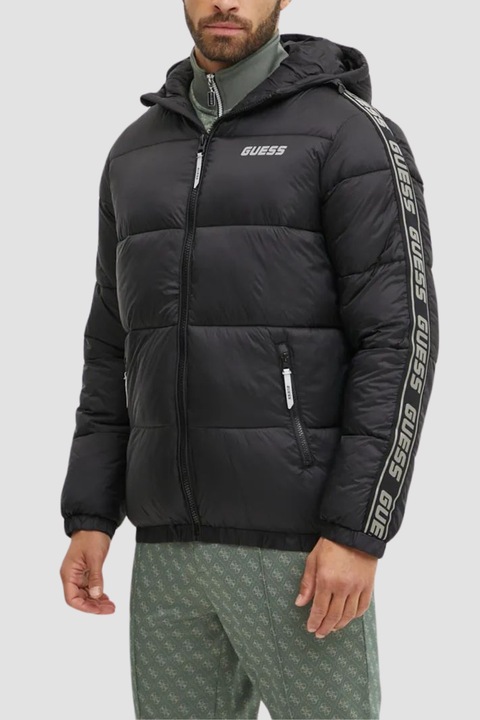 Мъжко яке Guess Arlo Padded Jacket, черно, полиамид, синтетичен пълнеж, райета на ръкавите, 2XL INTL