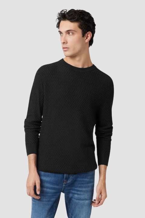 Főrfi pul3ver, GUESS, pamut/modal, Fekete