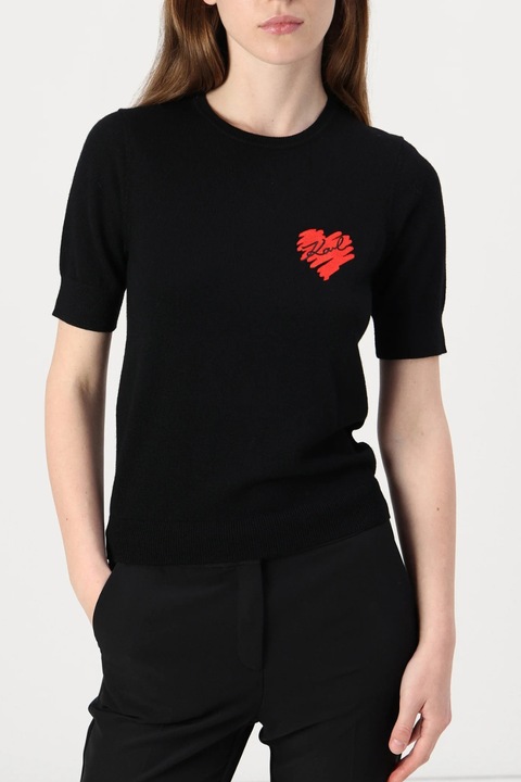 Pulover dama, Karl Lagerfeld Hearts Knit Top, negru