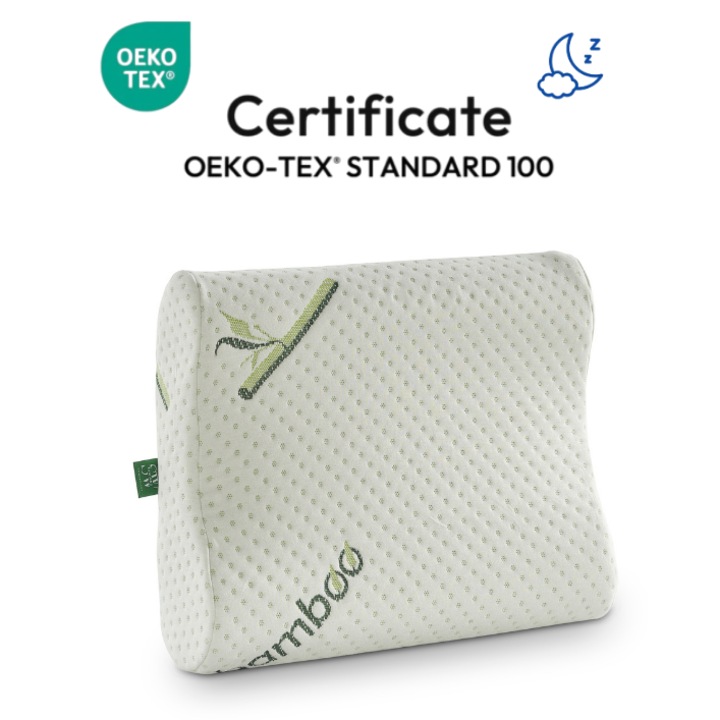 Ortopéd viszkózus párna orvosi nyaktámasszal, bambusz huzattal, kétoldalas, 51x41x13