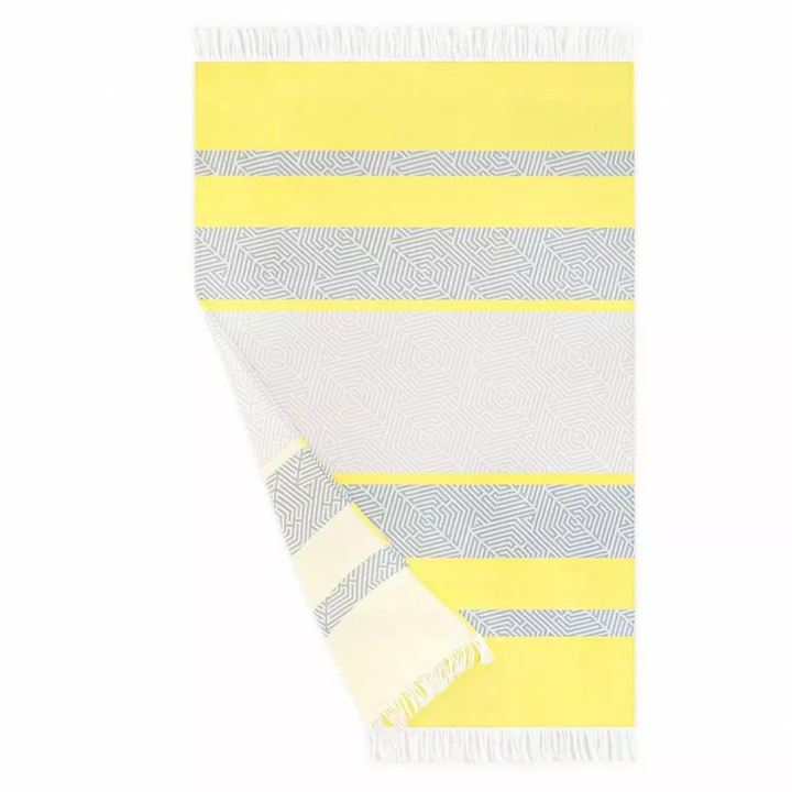 Плажна кърпа, Zwoltex, Fouta Malaga, 100x160см, жълта, сива