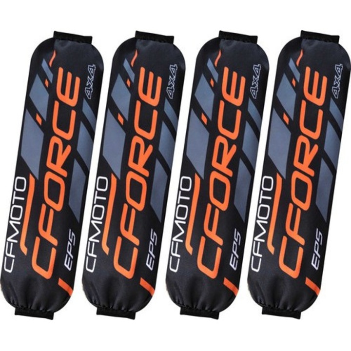 Set 4 huse amortizoare ATV portocaliu, impermeabile, protectie noroi si praf, prindere Velcro, compatibil cu modelele CFMOTO CFORCE