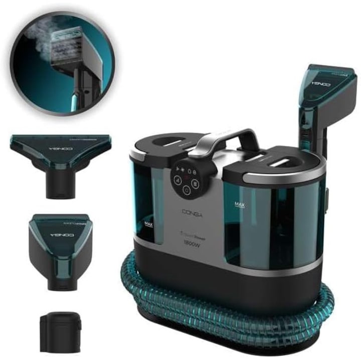 Уред за почистване на тапицерии и прахосмукачка Cecotec Conga 7000 Carpet & Spot Clean Steam XXL, 1700 W, почистване 3-в-1, резервоар за чиста вода 1600 мл, резервоар за мръсна вода 950 мл, обхват 7 м