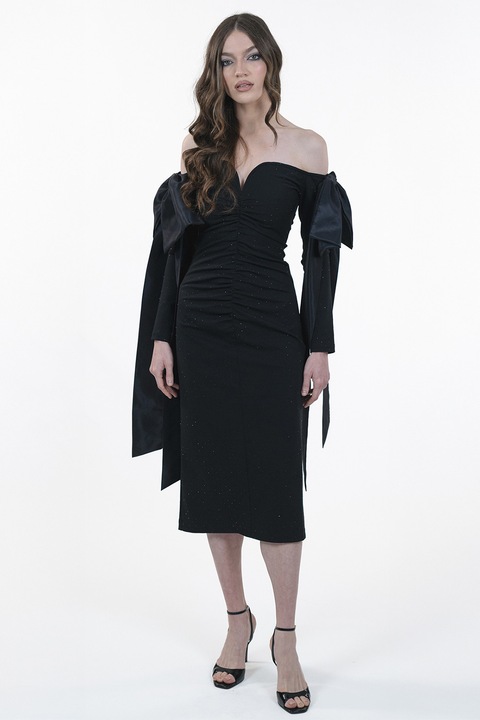 Maellie, Rochie midi cu decolteu pe umeri, Negru