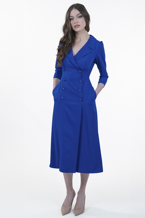 Maellie, Rochie-sacou midi cu buzunare laterale, Albastru royal