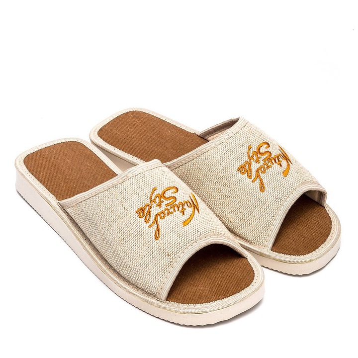 Papuci dama Natural Style NS-004, bej, bumbac, marime 40 EU