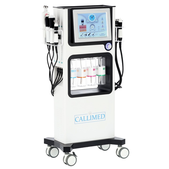 Calissimo multifunkcionális tisztító készülék, 7 az 1-ben hidrodermabrázió, oxigén infúzió, 150W, 6 gyémántfej, archoz