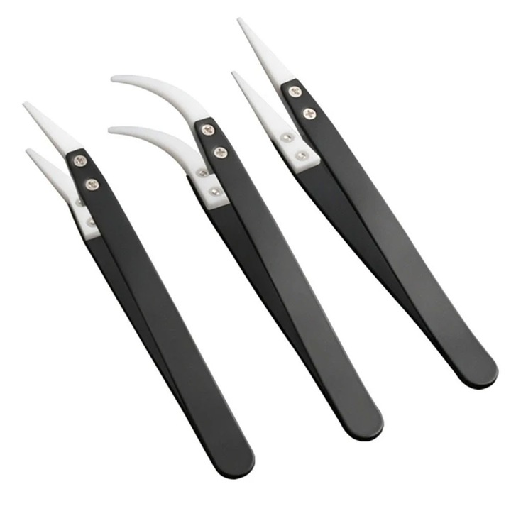 Set de 3 pensete ceramice ESD, Elektroweb, inox, rezistente la caldura, antimagnetice